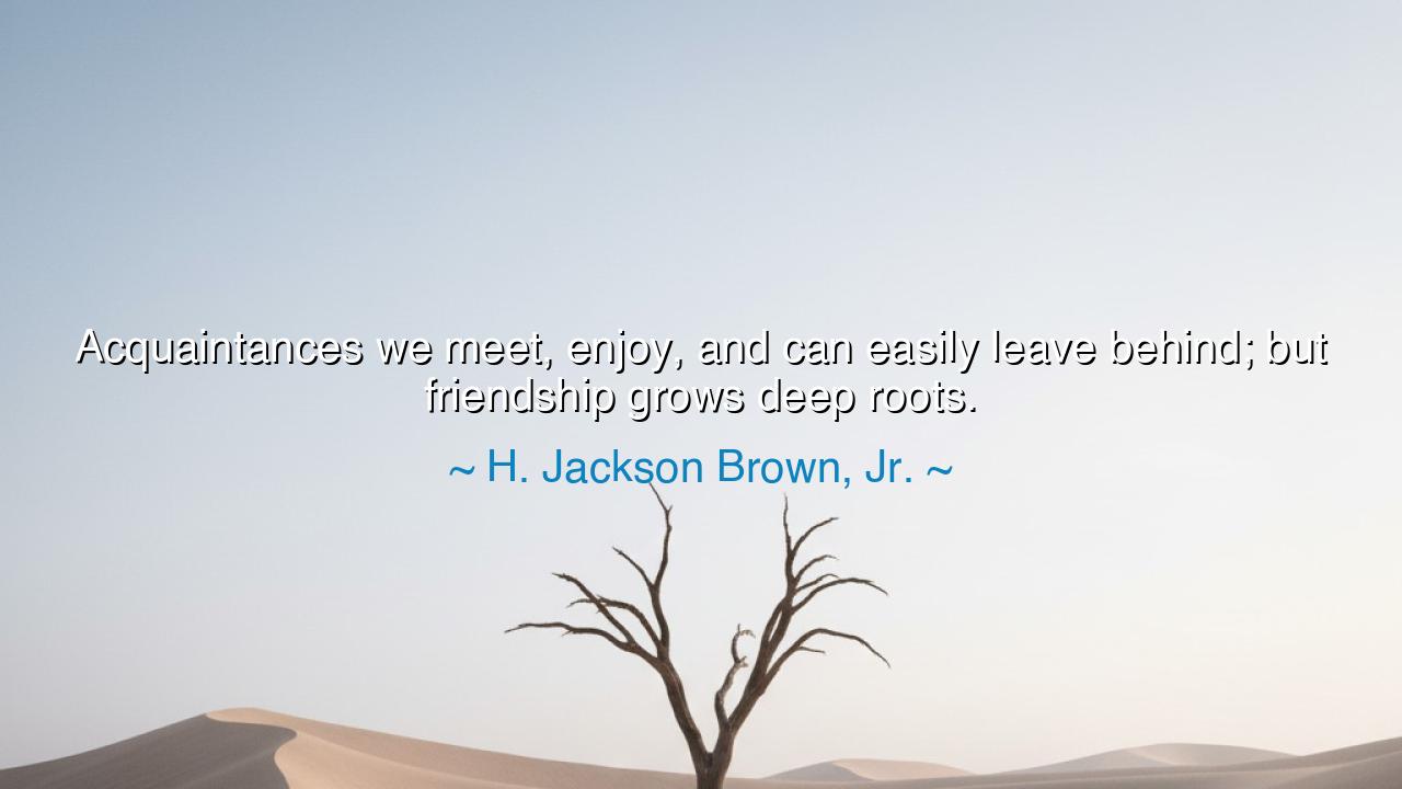 Acquaintances we meet, enjoy, and can easily leave behind; but