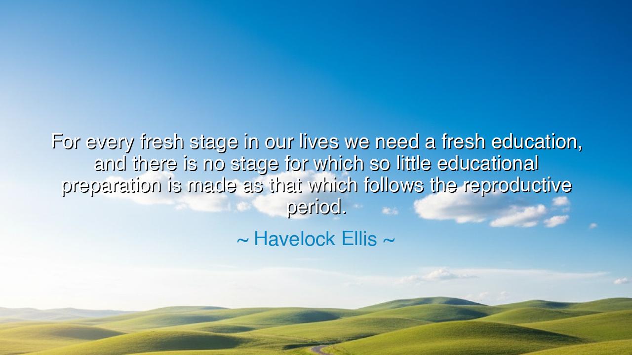 For every fresh stage in our lives we need a fresh education, and