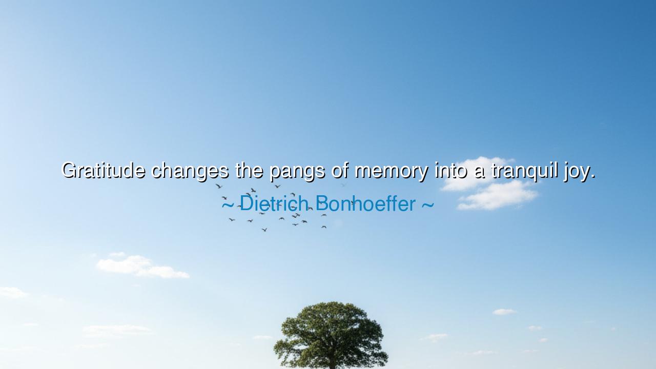 Gratitude changes the pangs of memory into a tranquil joy.