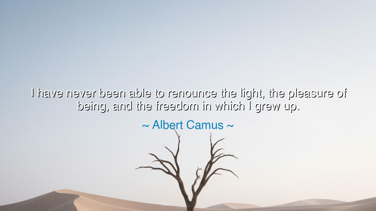I have never been able to renounce the light, the pleasure of