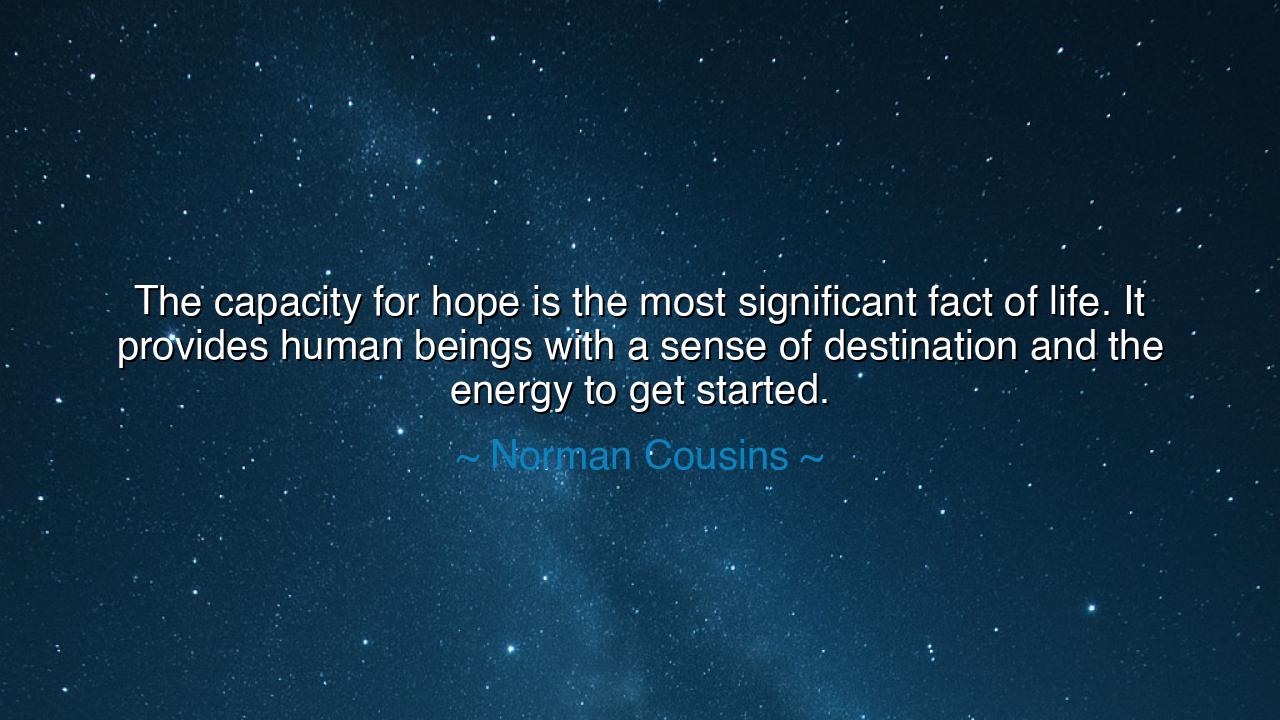 The capacity for hope is the most significant fact of life. It