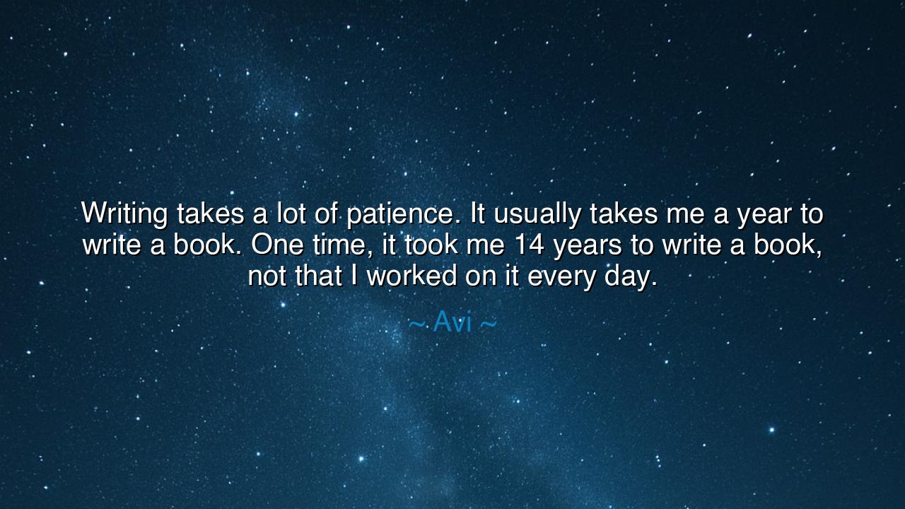 Writing takes a lot of patience. It usually takes me a year to