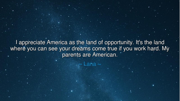 I appreciate America as the land of opportunity. It's the land