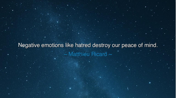 Negative emotions like hatred destroy our peace of mind.